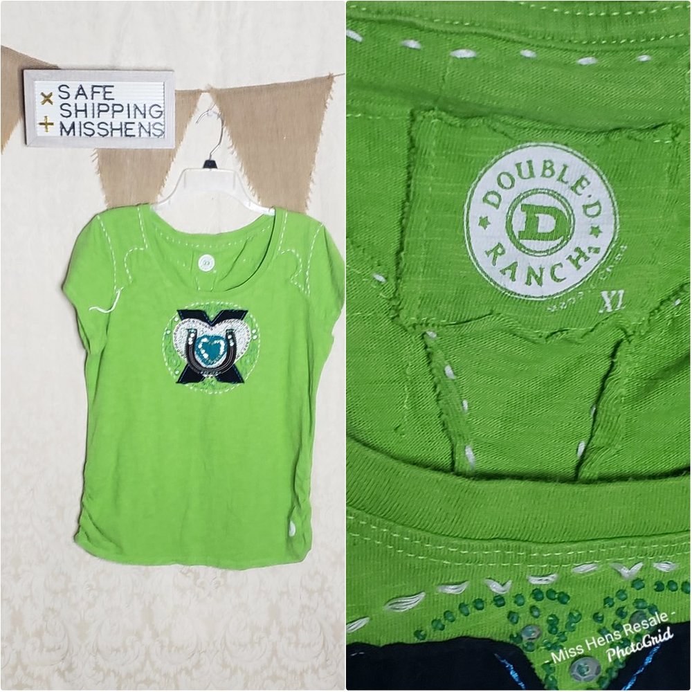 Double D Ranch Lime Green Embellished Short Sleeve Top
